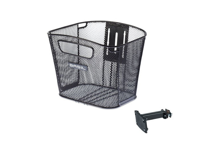 Kosz przedni na kierownicę BASIL BOLD + FIXED MOUNTED STEMHOLDER nieodpinany stalowy czarny (NEW)