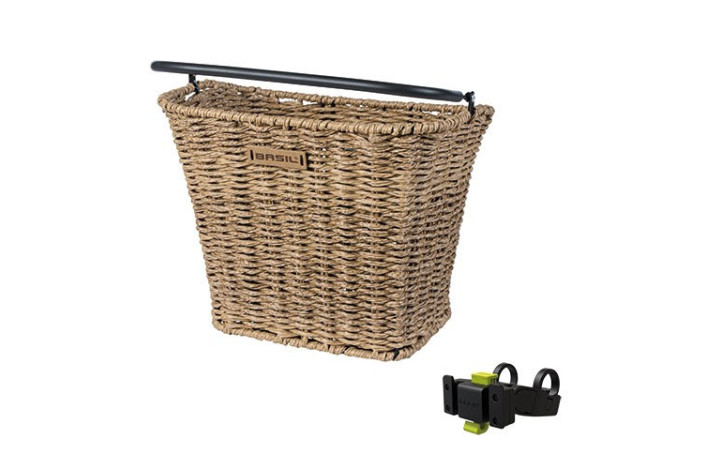 Kosz na kierownicę BASIL BREMEN RATAN LOOK FRONT BASKET, KF + handlebar holder, średniaca 22-31.8mm, seagrass (NEW)
