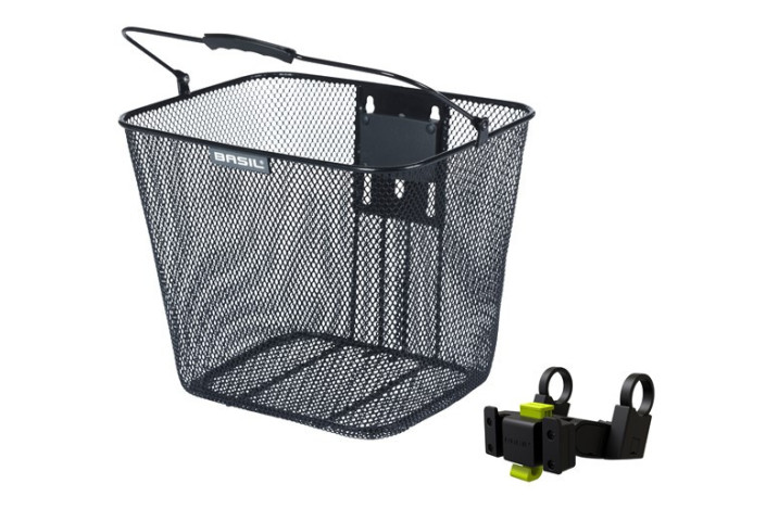 Kosz na kierownicę BASIL BILBAO, KlickFix ze wspornikiem do mocowania na kierownicy, Stalowy, Czarny (NEW 2025)