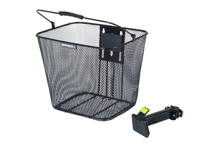 Kosz na kierownicę BASIL BILBAO, BasEasy ze wspornikiem do mocowania na główce ramy 22-25,4 mm Ø, Stalowy, Czarny (NEW 2025)