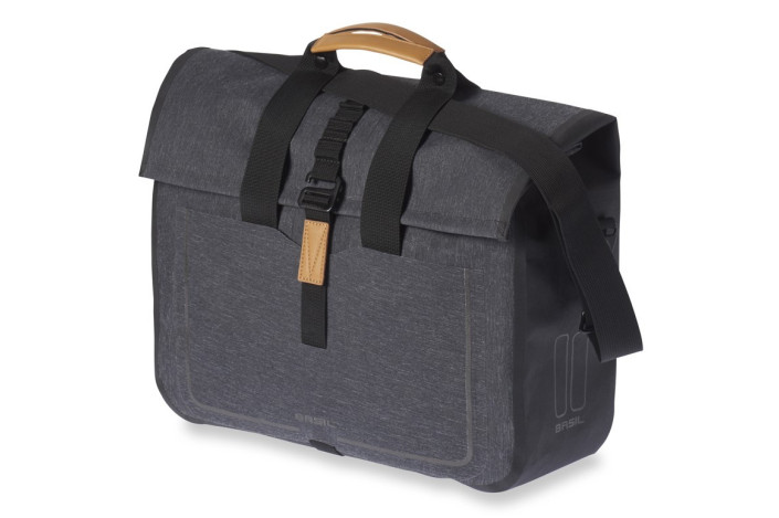 Sakwa miejska pojedyncza BASIL URBAN DRY BUSINESS BAG 20L, Hook On System, 100% wodoodporna charcoal melee (NEW)