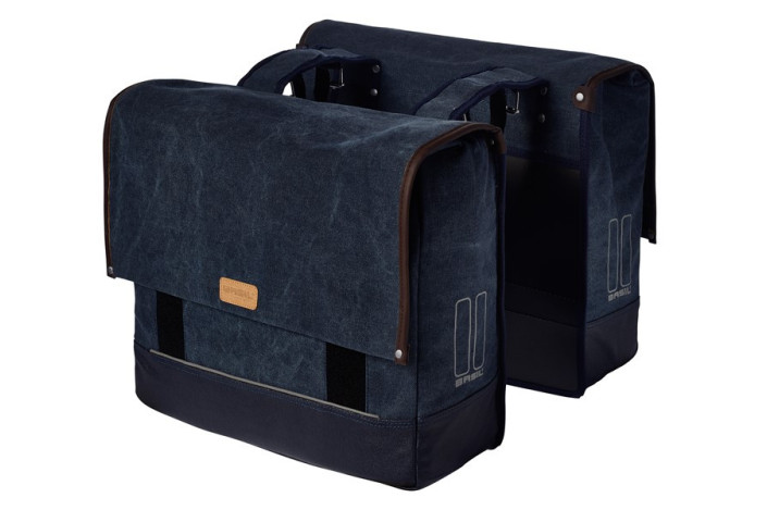 Sakwa miejska podwójna BASIL URBAN FOLD DOUBLE BAG 40L / 55L, mocowanie na paski, wodoodporne płótno, granatowa (DWZ)
