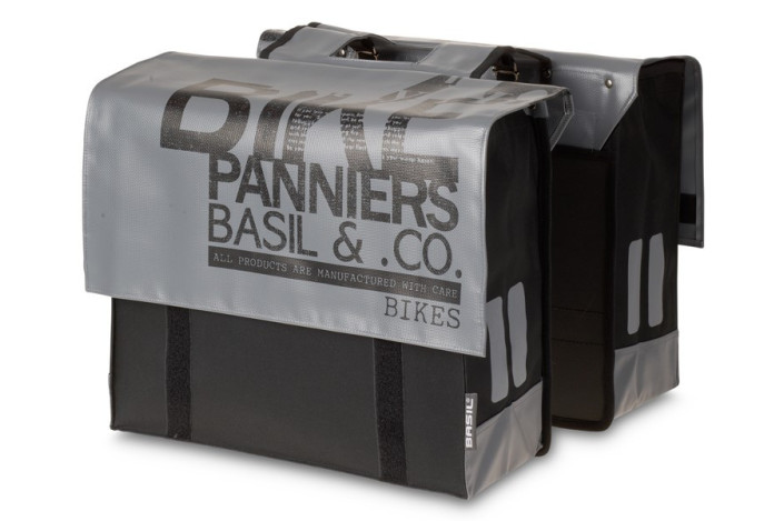 Sakwa miejska podwójna BASIL TRANSPORT DOUBLE BAG 45L, mocowanie na paski, wodoodporny plandeka/poliester, szaro-czarna (DWZ)