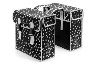 Sakwa miejska podwójna BASIL MARA XL 35L, mocowanie na paski, wodoodporna czarna heart dots (NEW)