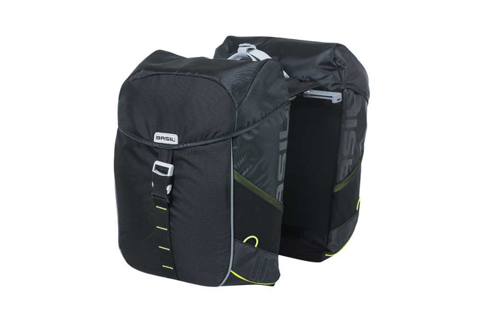 Sakwa turystyczna podwójna BASIL MILES DOUBLE PANNIER BAG 32L MIK System (ready to go), 100% wodoodporna black lime (NEW)