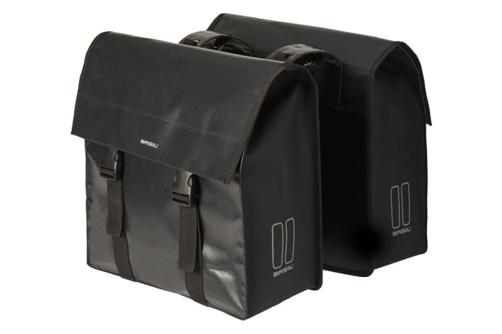 Sakwa miejska podwójna BASIL URBAN LOAD DOUBLE PANNIER BAG 48-53L, Universal Bridge System, 100% wodoodporna, black/black (NEW)