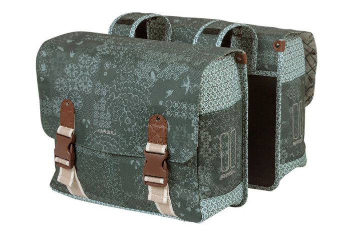 Sakwa miejska podwójna BASIL BOHEME DOUBLE PANNIER BAG 35L Universal Bridge System, wodoodporna forest green (DWZ)