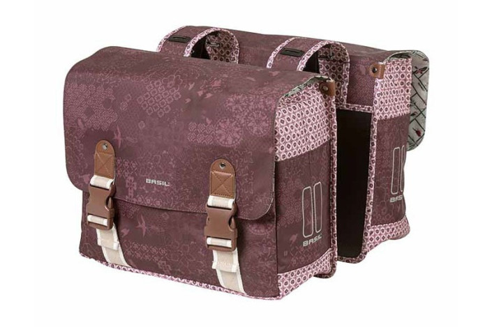 Sakwa miejska podwójna BASIL BOHEME DOUBLE PANNIER BAG 35L Universal Bridge System, wodoodporna fig red (DWZ)