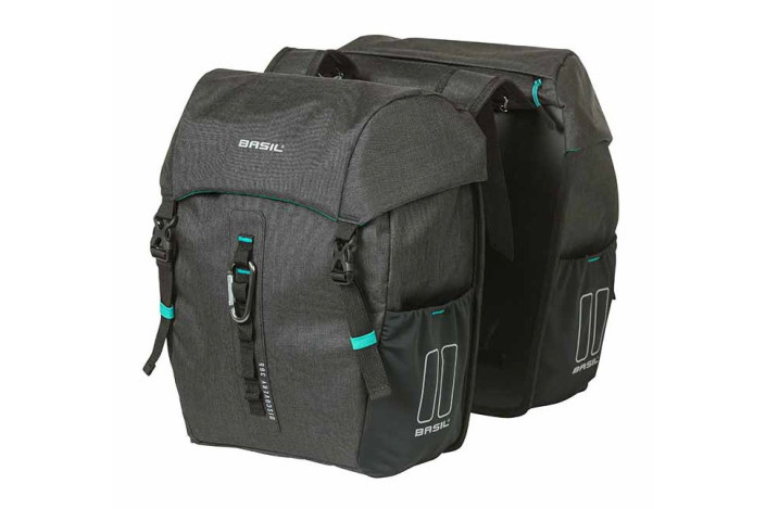 Sakwa podwójna BASIL DISCOVERY365D DOUBLE PANNIER BAG M 18L, Universal Bridge System, wodoodporna black melee (NEW)