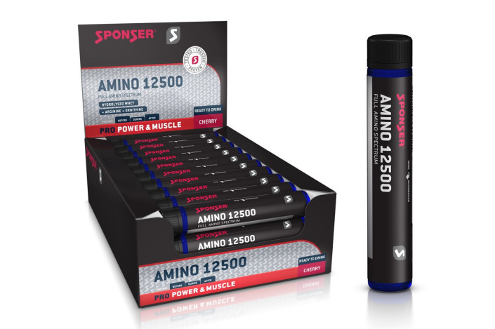 Aminokwasy SPONSER AMINO 12500 cherry w ampułkach pudełko (30 ampułek x 25ml) (NEW).